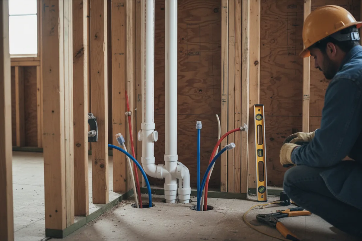 Drain and supply rough-in during Leak Detection in Saint Albans